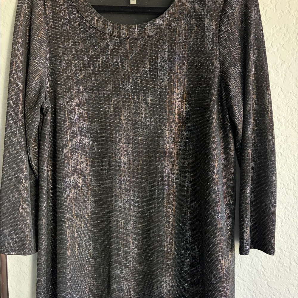 Anne Klein Black and Copper Long Sleeve Dressy Tunic